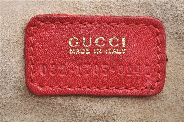 Authentic GUCCI Horsebit Vanity Hand Bag Purse Leather Red J7027