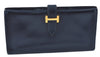 Authentic HERMES Bearn Soufflet Leather Long Wallet Purse Navy Blue J7029