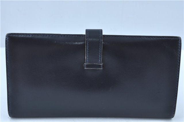 Authentic HERMES Bearn Soufflet Leather Long Wallet Purse Navy Blue J7029