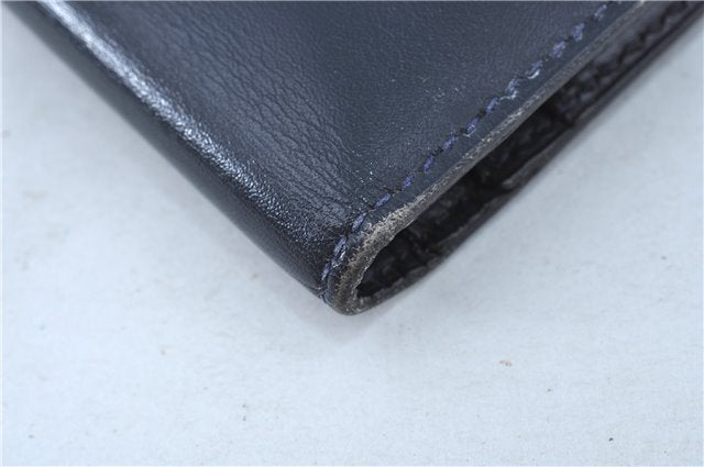 Authentic HERMES Bearn Soufflet Leather Long Wallet Purse Navy Blue J7029