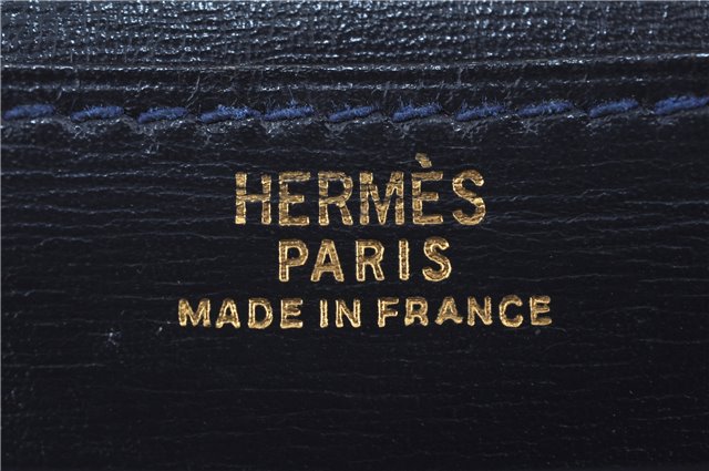 Authentic HERMES Bearn Soufflet Leather Long Wallet Purse Navy Blue J7029