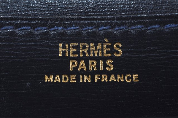 Authentic HERMES Bearn Soufflet Leather Long Wallet Purse Navy Blue J7029