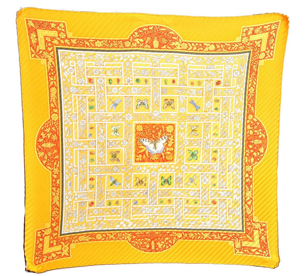 Authentic HERMES Pleats Scarf "Joyaux de l'Ete" Silk Orange Box J7031