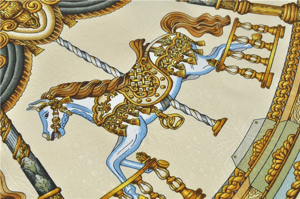 Authentic HERMES Winter Scarf Merry-Go-Round Motif Silk Wool Khaki Green J7032