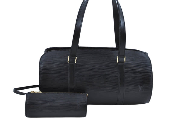 Authentic Louis Vuitton Epi Soufflot Black Hand Bag M52222 LV J7034