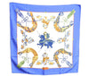 Authentic HERMES Carre 90 Scarf "SAMOURAI" Silk Blue Box J7039