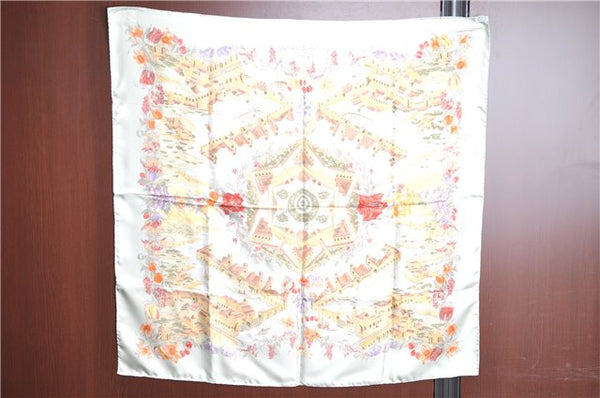 Authentic HERMES Pleats Scarf "AU PAYS DE COCAGNE" Silk Light Green Box J7041