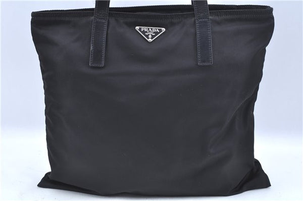 Authentic PRADA Nylon Tessuto Leather Tote Hand Bag Purse Black J7046