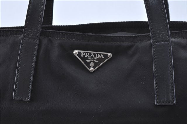 Authentic PRADA Nylon Tessuto Leather Tote Hand Bag Purse Black J7046