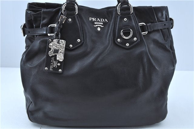 Authentic PRADA Leather Nappa 2Way Shoulder Hand Bag Purse Black J7047