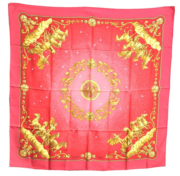 Authentic HERMES Carre 90 Scarf "LOSNVOS" Silk Red J7067