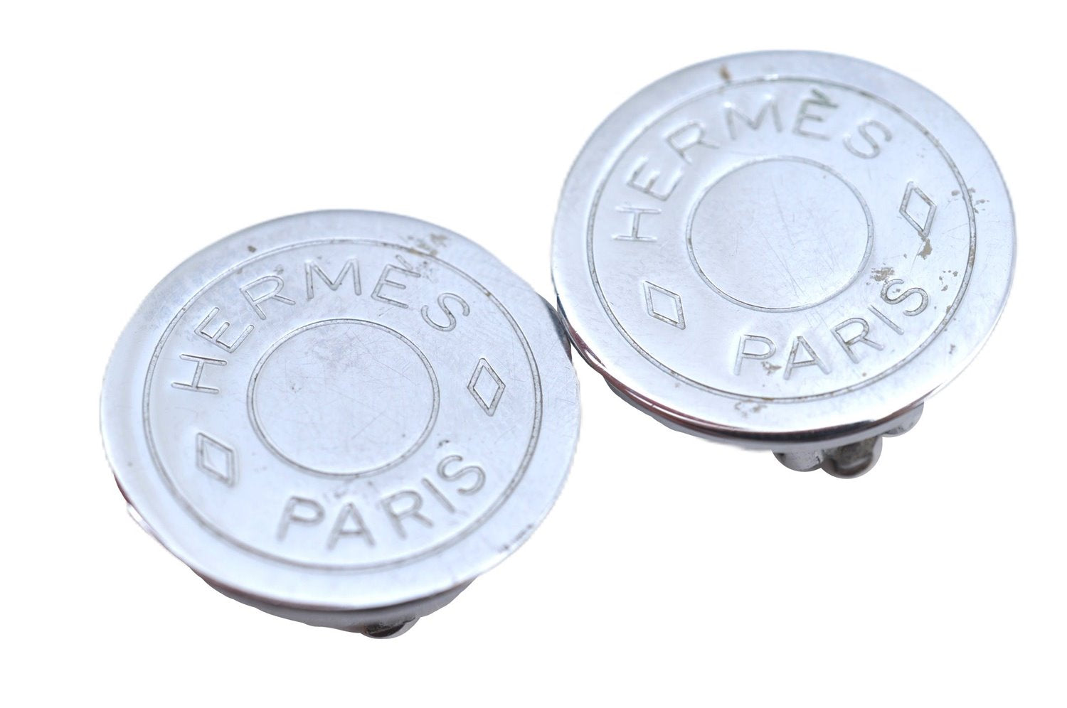 Authentic HERMES BIJOUTERIE FANTASIE Sellier Earrings Silver J7077