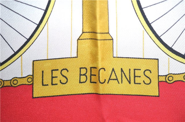 Authentic HERMES Carre 90 Scarf "LES BECANES" Silk Red J7096