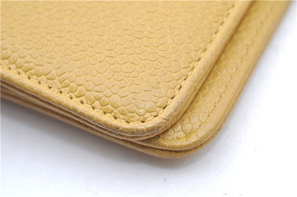 Authentic CHANEL Caviar Skin CC Logo Notebook Cover Yellow J7098