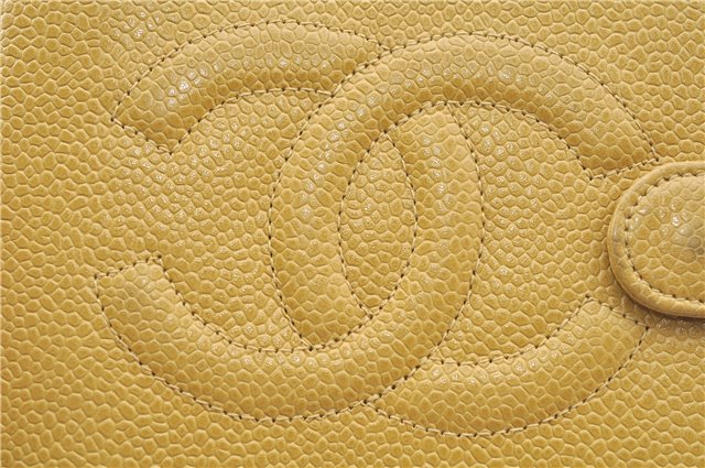 Authentic CHANEL Caviar Skin CC Logo Notebook Cover Yellow J7098