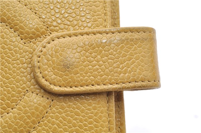 Authentic CHANEL Caviar Skin CC Logo Notebook Cover Yellow J7098