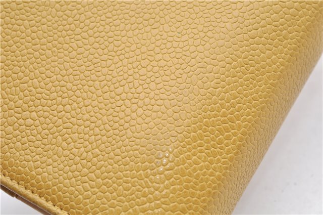 Authentic CHANEL Caviar Skin CC Logo Notebook Cover Yellow J7098