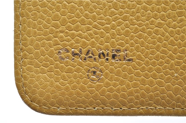 Authentic CHANEL Caviar Skin CC Logo Notebook Cover Yellow J7098