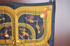 Authentic HERMES Carre 90 Scarf "VOITURES PANIERS" Silk Black Gold J7111