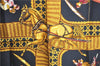 Authentic HERMES Carre 90 Scarf "VOITURES PANIERS" Silk Black Gold J7111