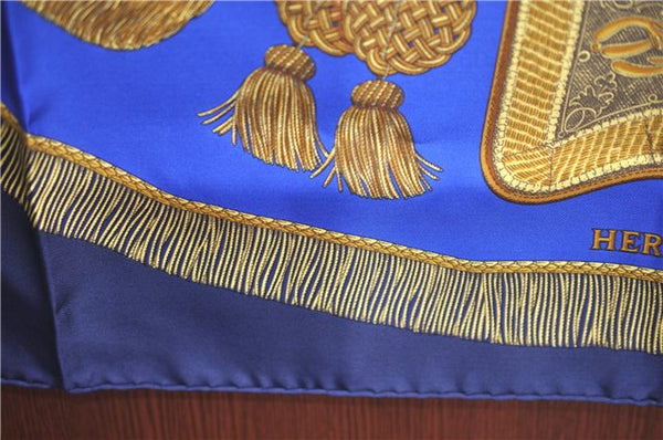 Authentic HERMES Carre 90 Scarf "Poste et Cavalerie" Silk Navy Blue J7113