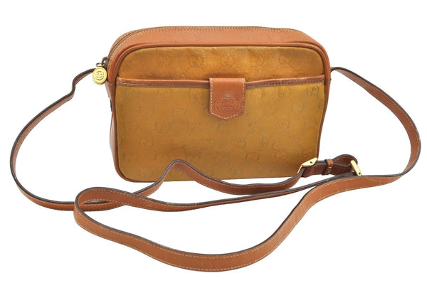 Authentic GUCCI Shoulder Cross Body Bag GG PVC Leather Yellow Brown Junk J7144