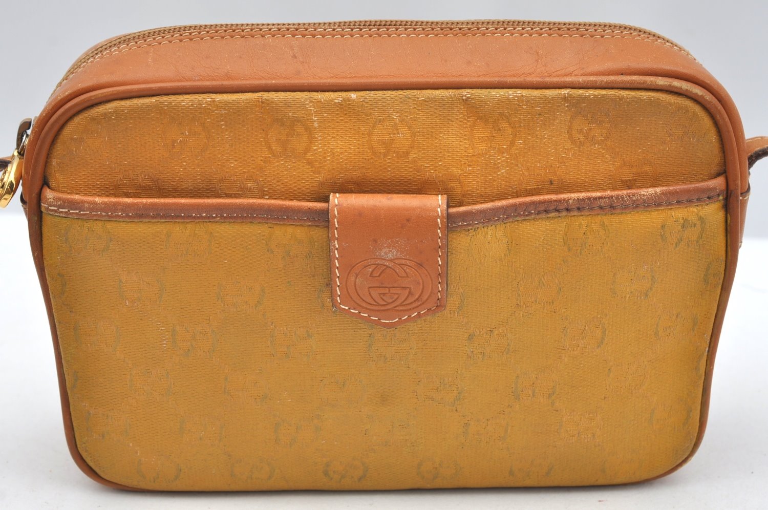 Authentic GUCCI Shoulder Cross Body Bag GG PVC Leather Yellow Brown Junk J7144