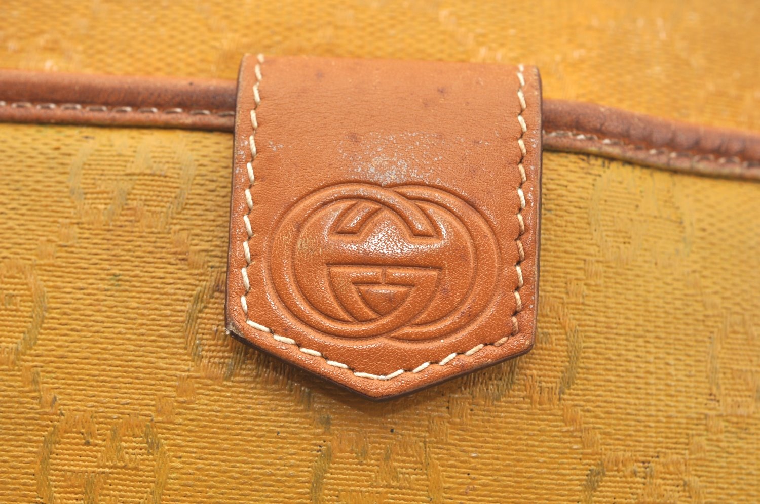 Authentic GUCCI Shoulder Cross Body Bag GG PVC Leather Yellow Brown Junk J7144