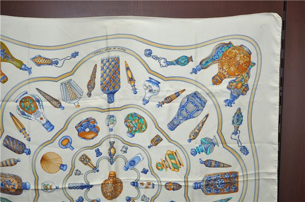 Authentic HERMES Carre 90 Scarf "Qu' importe le flacon" Silk Ivory J7165