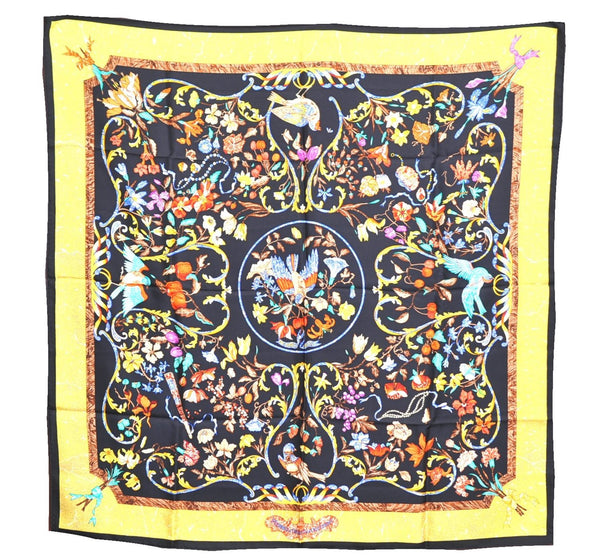 Authentic HERMES Carre 90 Scarf "PIERRES dORIENT et dOCCIDENT" Silk Black J7167