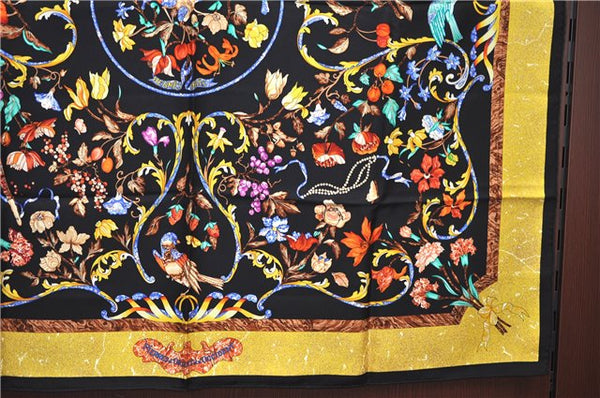 Authentic HERMES Carre 90 Scarf "PIERRES dORIENT et dOCCIDENT" Silk Black J7167