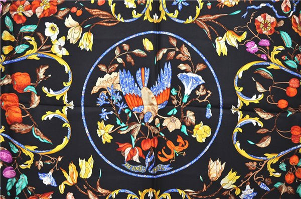 Authentic HERMES Carre 90 Scarf "PIERRES dORIENT et dOCCIDENT" Silk Black J7167