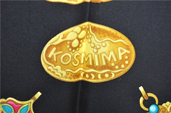 Authentic HERMES Carre 90 Scarf "KOSMIMA" Silk Black J7190