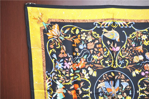 Authentic HERMES Carre 90 Scarf "PIERRES dORIENT et dOCCIDENT" Silk Black J7191