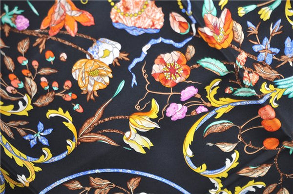 Authentic HERMES Carre 90 Scarf "PIERRES dORIENT et dOCCIDENT" Silk Black J7191