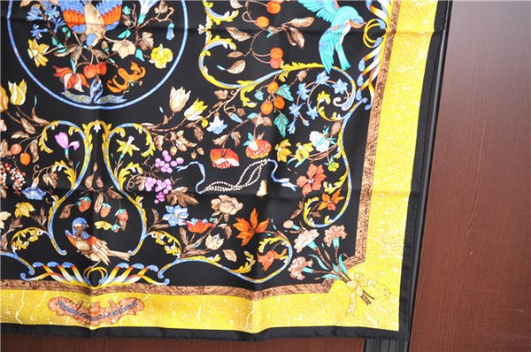 Auth HERMES Carre 90 Scarf "PIERRES d'ORIENT et d'OCCIDENT" Silk Black Box J7194