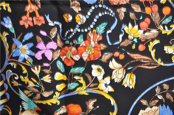 Auth HERMES Carre 90 Scarf "PIERRES d'ORIENT et d'OCCIDENT" Silk Black Box J7194