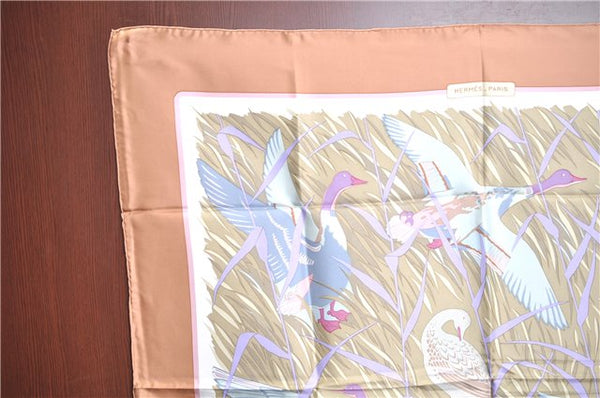 Authentic HERMES Carre 90 Scarf "COLS VERTS" Silk Brown Box J7195