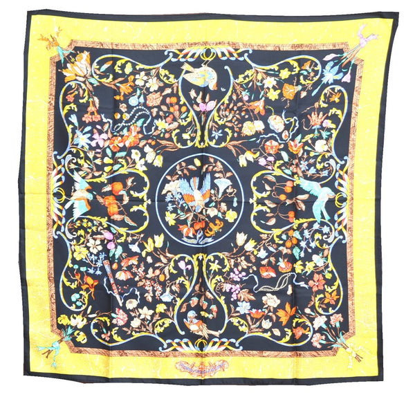 Authentic HERMES Carre 90 Scarf "PIERRES D'ORIENT et dOCCIDENT" Silk Black J7197