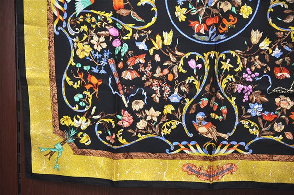 Authentic HERMES Carre 90 Scarf "PIERRES D'ORIENT et dOCCIDENT" Silk Black J7197