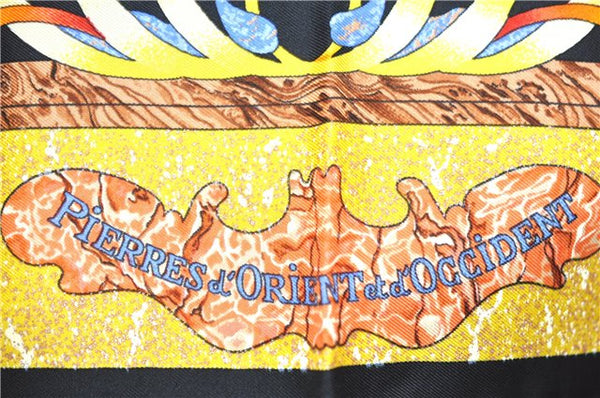 Authentic HERMES Carre 90 Scarf "PIERRES D'ORIENT et dOCCIDENT" Silk Black J7197