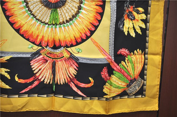 Authentic HERMES Carre 90 Scarf "BRAZIL" Silk Yellow Black J7198