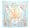 Authentic HERMES Carre 90 Scarf "Au dela des cinq mers" Silk Light Blue J7199