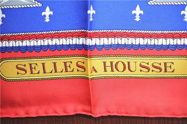 Authentic HERMES Carre 90 Scarf "SELLES A HOUSSE" Silk Red J7200