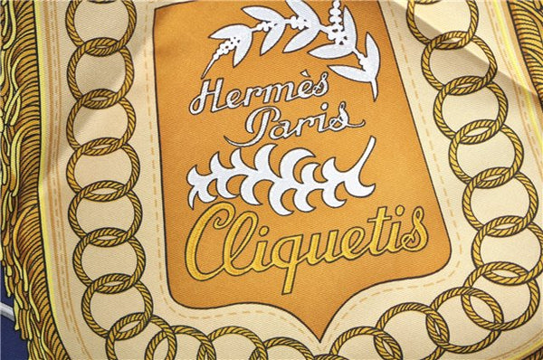 Authentic HERMES Carre 90 Scarf "Cliquetis" Silk Navy Blue J7202