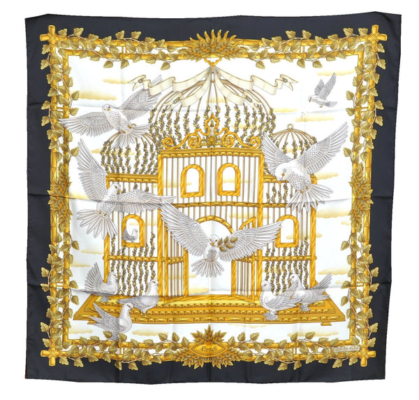 Authentic HERMES Carre 90 Scarf "Envol" Silk Black J7204