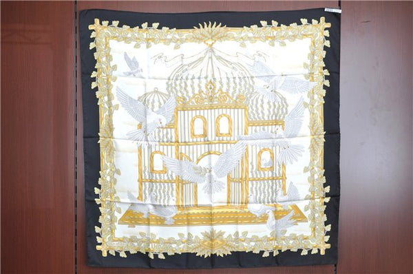 Authentic HERMES Carre 90 Scarf "Envol" Silk Black J7204