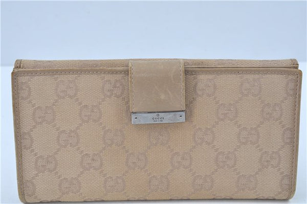 Authentic GUCCI Long Wallet Purse GG Canvas Leather 74210 Beige J7217