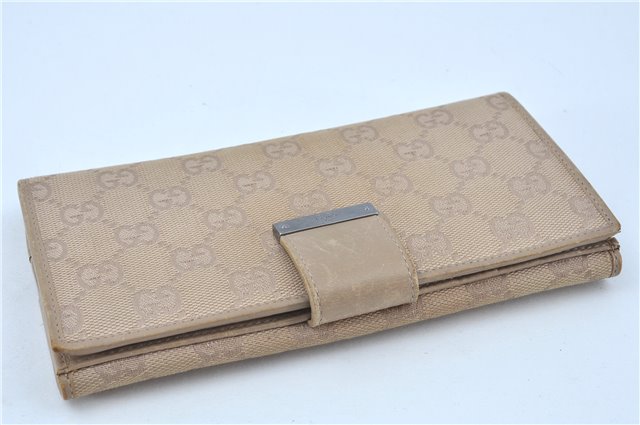 Authentic GUCCI Long Wallet Purse GG Canvas Leather 74210 Beige J7217