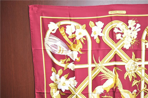 Authentic HERMES Carre 90 Scarf "Caraibes" Silk Bordeaux Red J7225